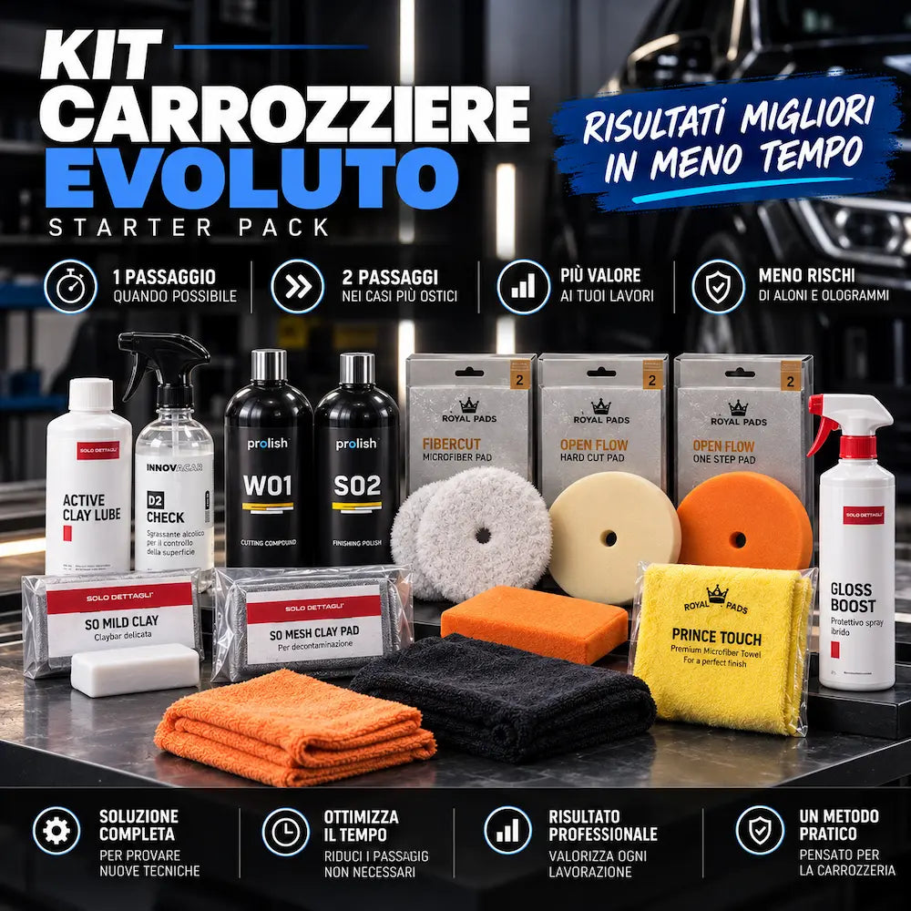 Kit con il necessario per prearare lucidare e proteggere la carrozzeria pensato per carrozzieri che vogliono evolversi