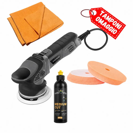 Kit lucidatura completo one step con lucidatrice rotorbitale tamponi pasta e panni per rimozione