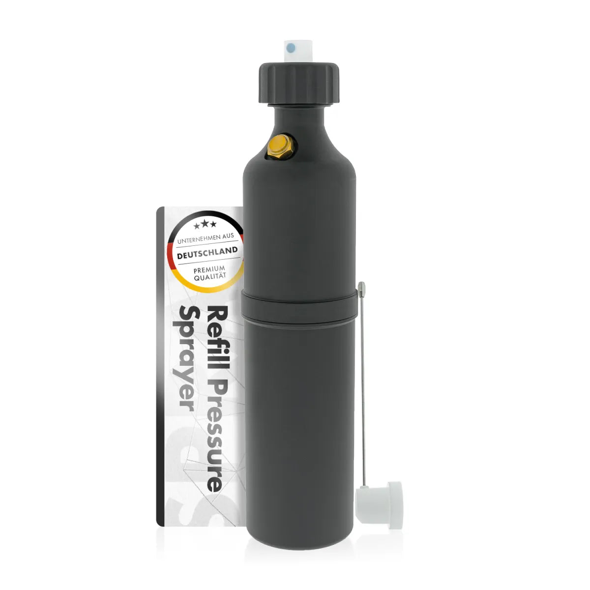 Chemicalworkz Refil pressure sprayer vista frontale con confezione e cannula di precisione